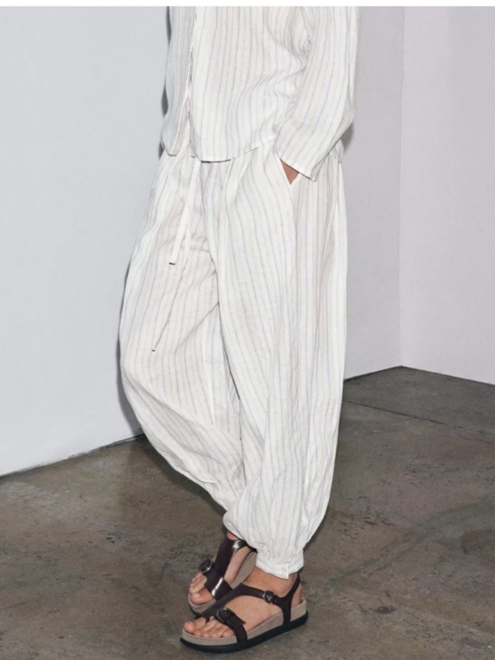Zara ZW Collection 100% Linen Balloon Pants with Stripes Size XS-S